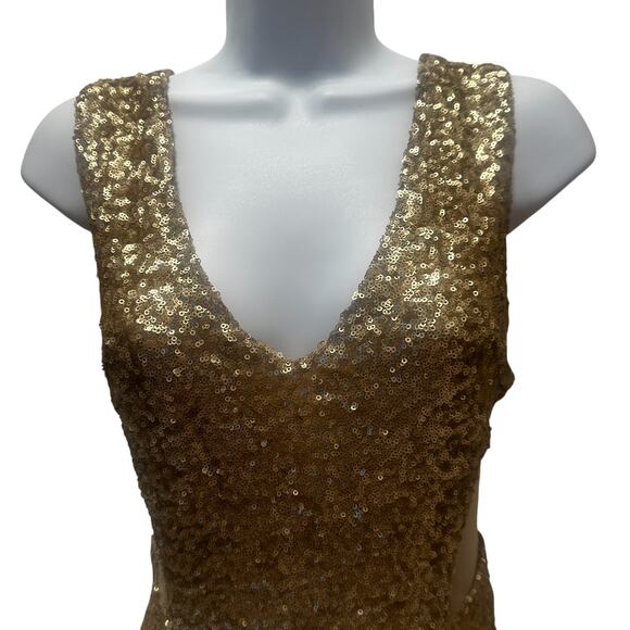 TFNC London Gold Sequins Mini Dress Women’s XS Stretchy Sparkly Homecoming Party - Picture 5 of 16